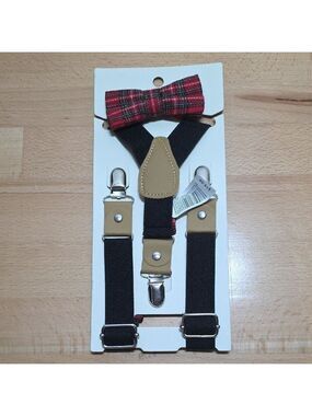 Plaid Bow Tie and Suspenders Set